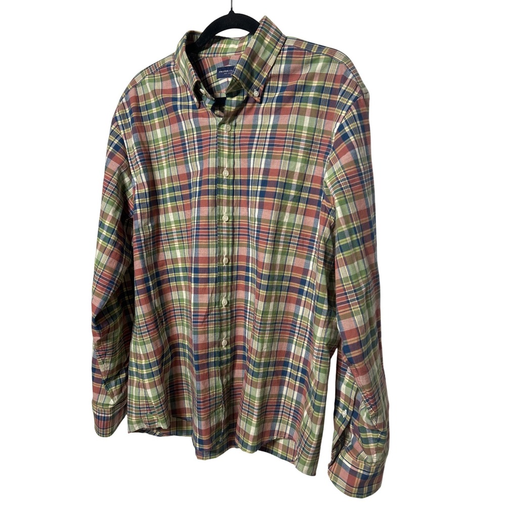 Proper Cloth Madras Plaid Button Down Shirt L-XL (24" Wide 30" Long) Retail $100